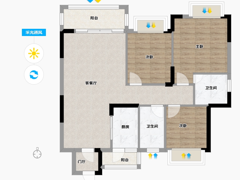 湖南省-株洲市-山河阳光小区-85.92-户型库-采光通风