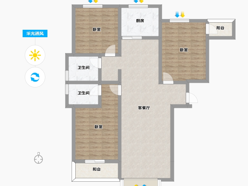 河南省-许昌市-荣城尚府-103.85-户型库-采光通风