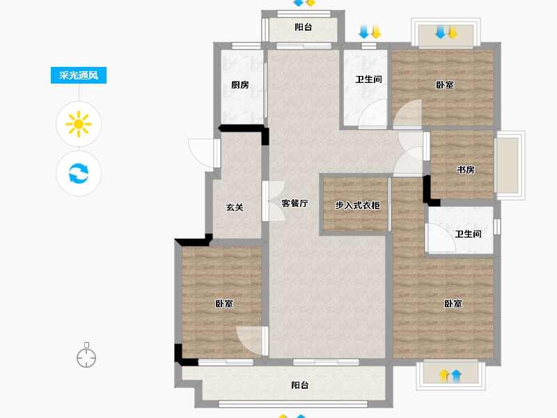 湖北省-武汉市-洺悦华府-111.00-户型库-采光通风