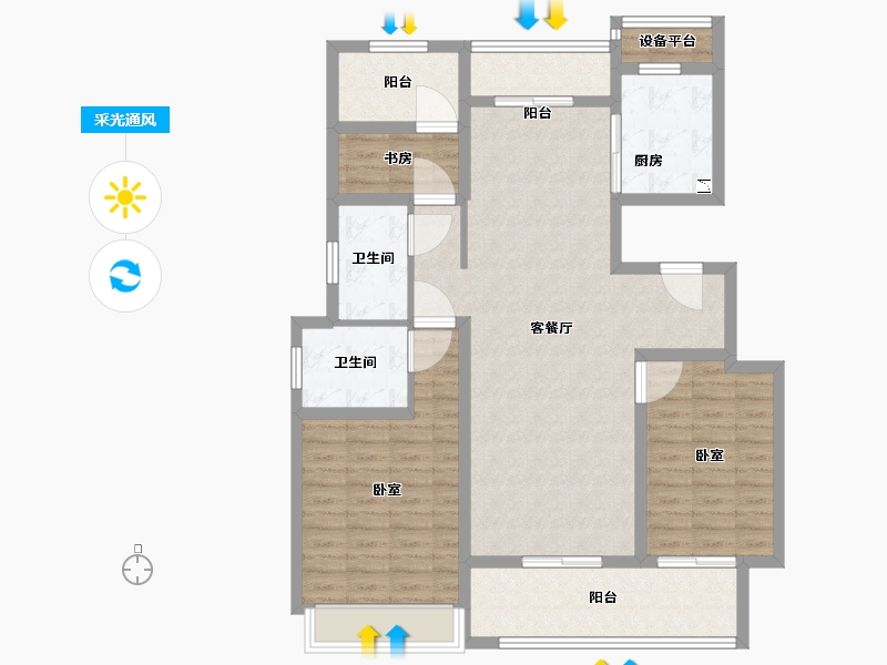 河南省-许昌市-雅居乐铂爵郡-106.01-户型库-采光通风