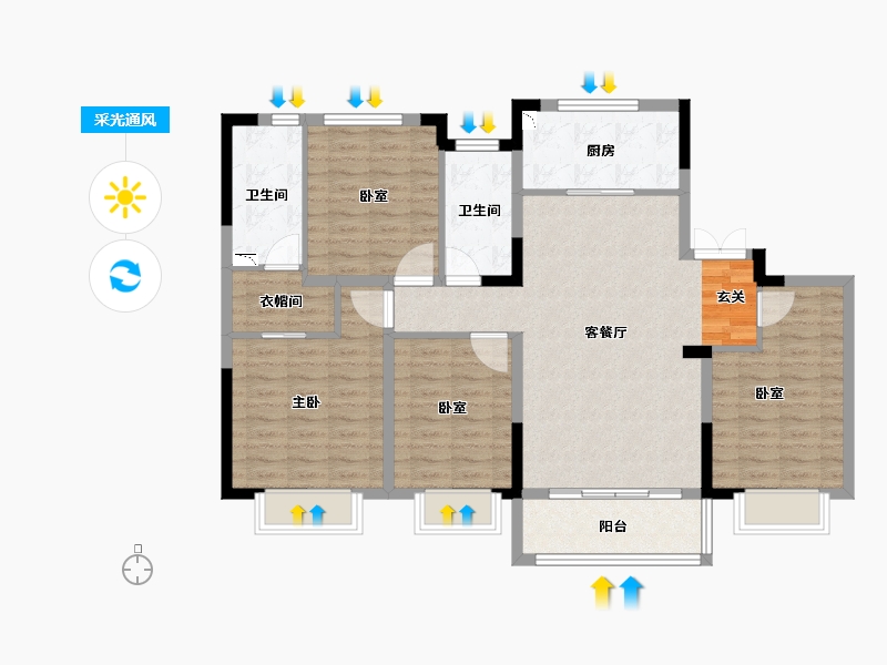 浙江省-金华市-美的宝龙世家-108.00-户型库-采光通风