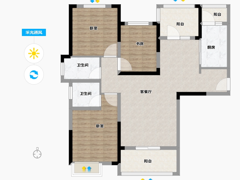 湖北省-黄冈市-嘉晟长河水岸-105.49-户型库-采光通风