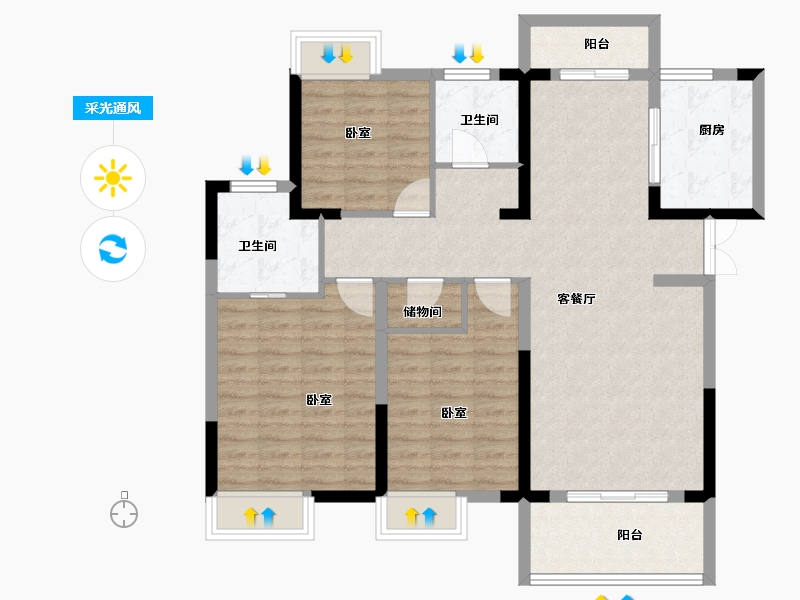 湖北省-黄冈市-泰鼎公馆-102.50-户型库-采光通风