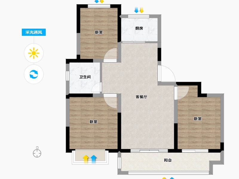 山东省-德州市-龍山公馆-83.60-户型库-采光通风