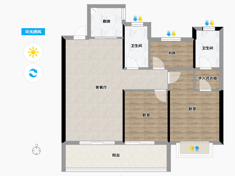 湖南省-株洲市-中梁建宁檀府-84.77-户型库-采光通风