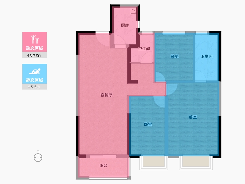 湖北省-咸宁市-福星城·锦悦府-83.64-户型库-动静分区