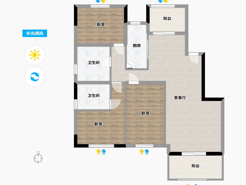 湖北省-黄冈市-一方山水塔山城-104.85-户型库-采光通风