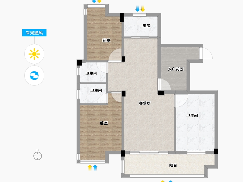 湖北省-黄冈市-泰信梧桐苑-98.90-户型库-采光通风