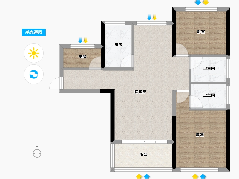 湖北省-十堰市-芳华里-75.85-户型库-采光通风