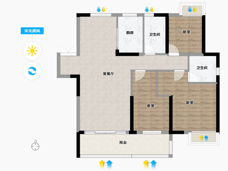 湖北省-黄冈市-泰信梧桐苑-97.41-户型库-采光通风