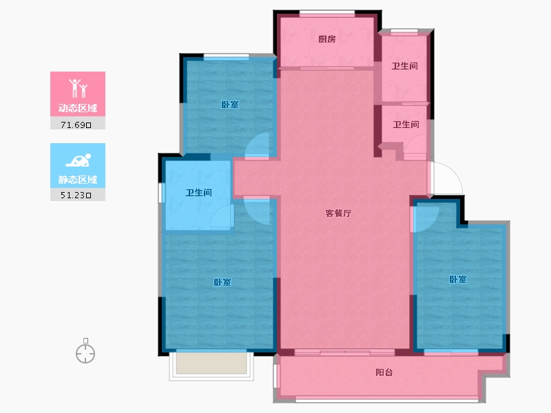 山东省-德州市-龍山公馆-110.80-户型库-动静分区