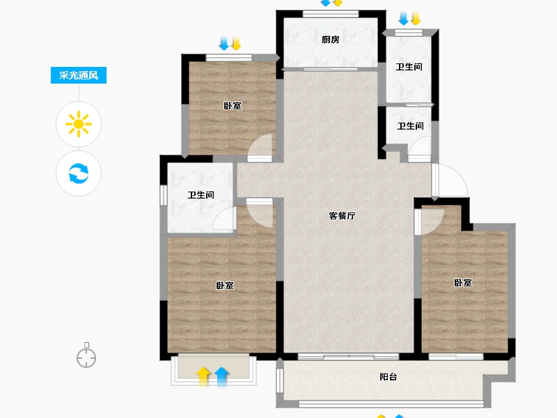 山东省-德州市-龍山公馆-110.80-户型库-采光通风