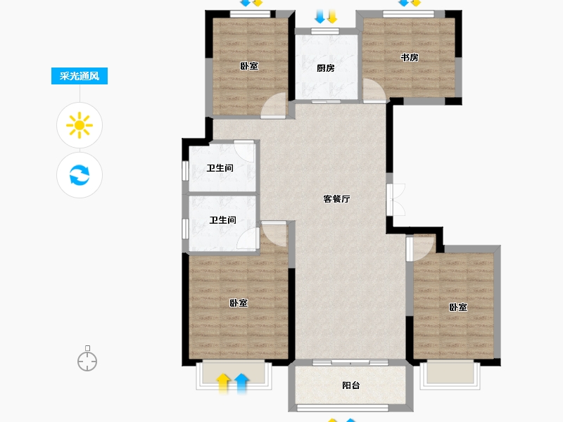 浙江省-金华市-美的宝龙世家-103.00-户型库-采光通风