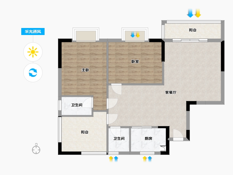 湖北省-宜昌市-长阳龙津星城-90.40-户型库-采光通风