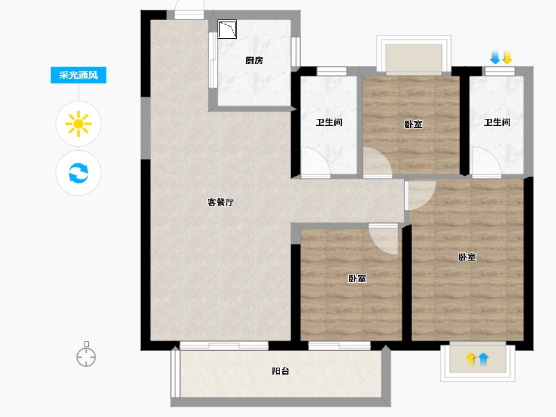 湖北省-武汉市-中建铂公馆-79.34-户型库-采光通风