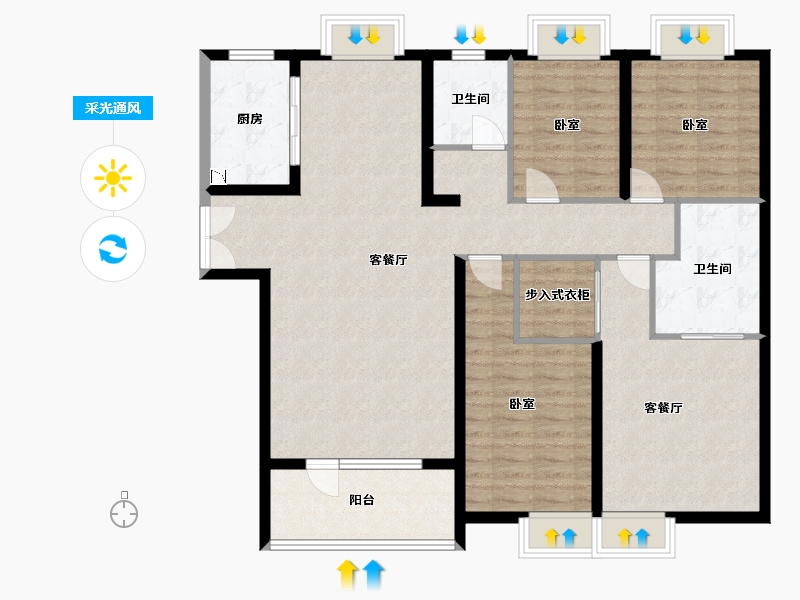 湖北省-武汉市-中建福地星城福邸-126.93-户型库-采光通风