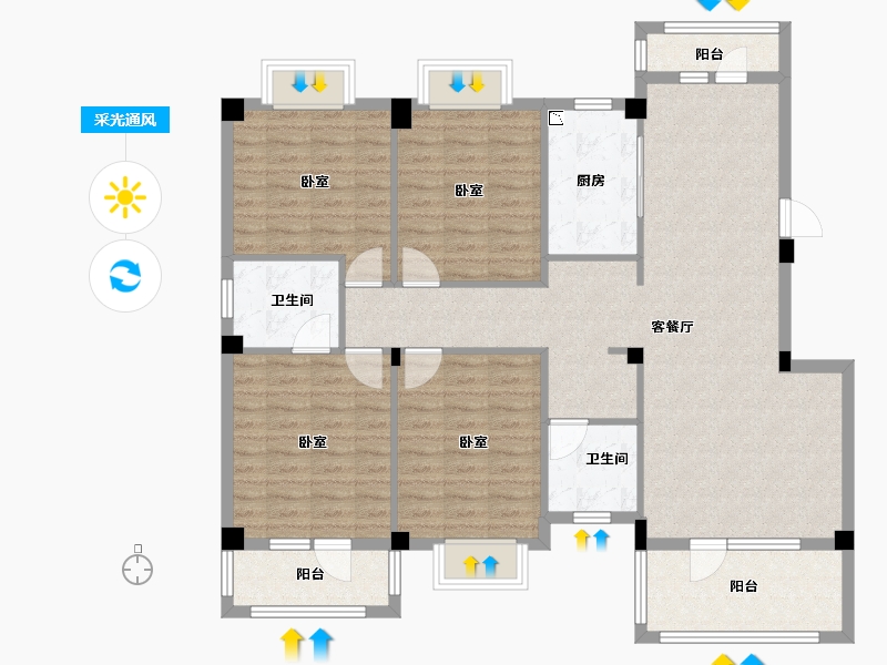 湖北省-咸宁市-港森·梅园豪庭-123.50-户型库-采光通风