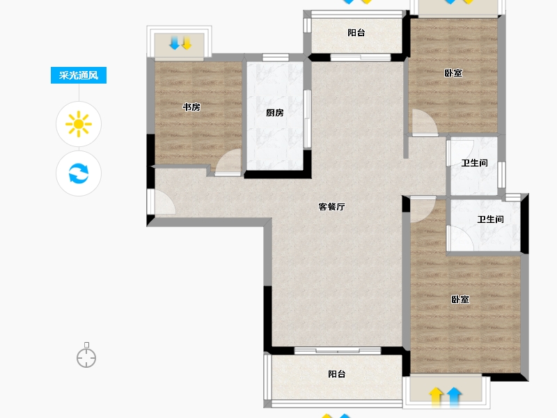 湖北省-咸宁市-通城壹號公馆-91.21-户型库-采光通风