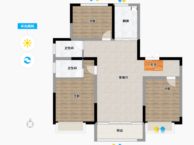 山东省-淄博市-新润公园府-105.00-户型库-采光通风