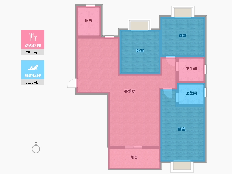 河南省-信阳市-固始毓秀华廷-107.02-户型库-动静分区