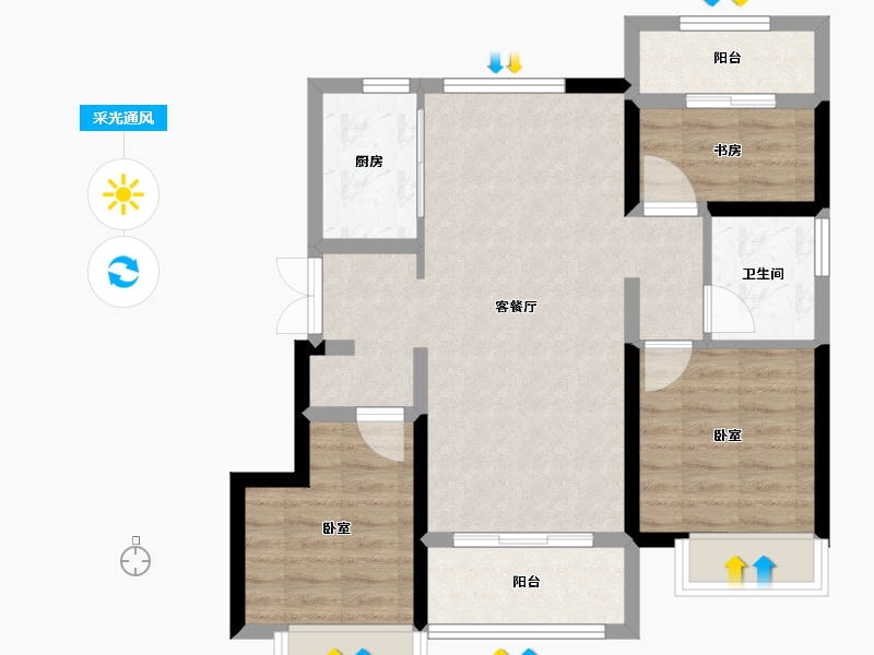 山东省-烟台市-佳园阅山府-73.08-户型库-采光通风