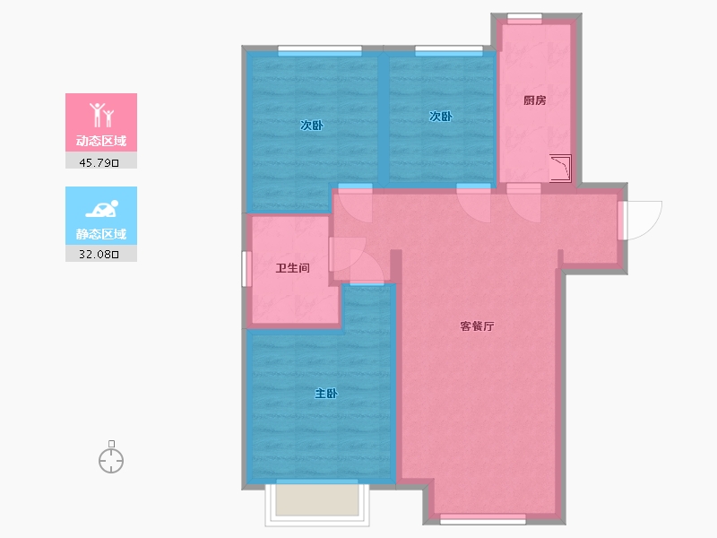 河北省-唐山市-融创唐庭壹号-68.95-户型库-动静分区