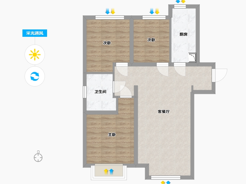 河北省-唐山市-融创唐庭壹号-68.95-户型库-采光通风