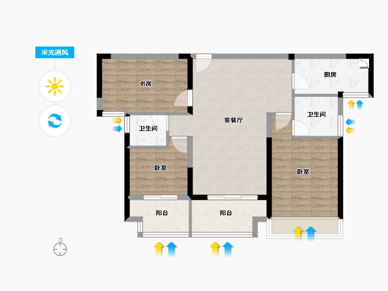 湖北省-襄阳市-连山鼎府-86.00-户型库-采光通风