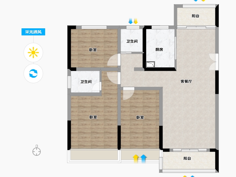 河南省-南阳市-鑫联两相府-100.99-户型库-采光通风