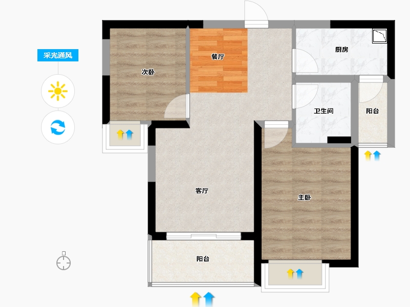 湖南省-长沙市-恒大江湾公寓-57.67-户型库-采光通风