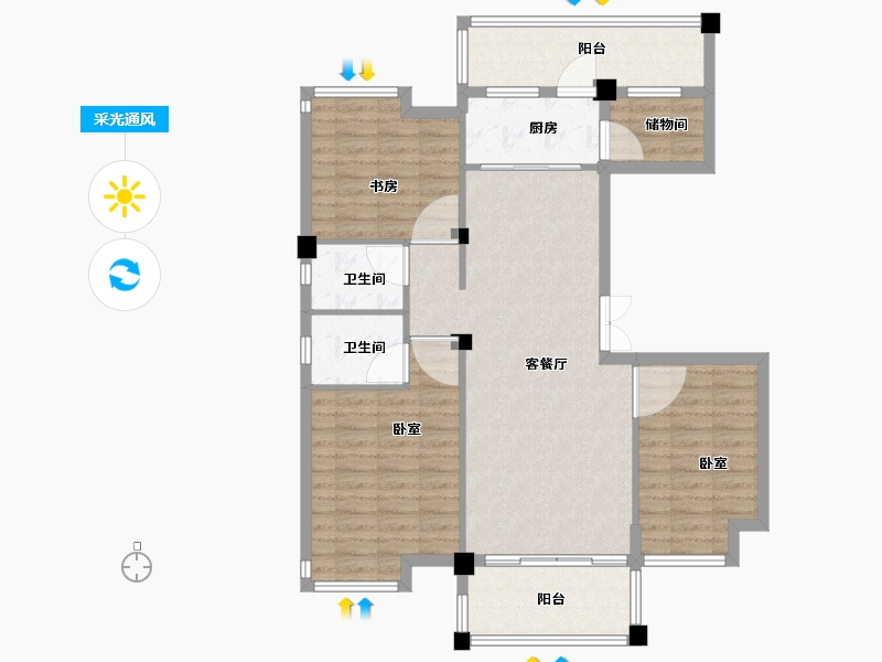 湖北省-黄冈市-泰信梧桐苑-101.75-户型库-采光通风