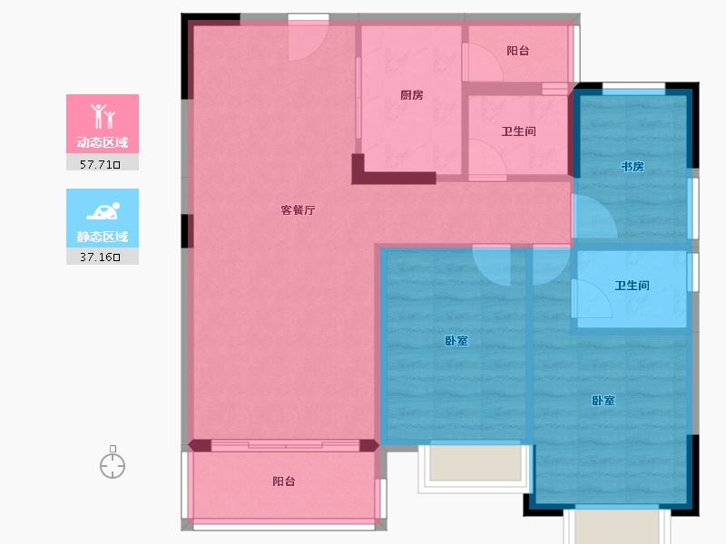 湖北省-咸宁市-通城壹號公馆-85.43-户型库-动静分区