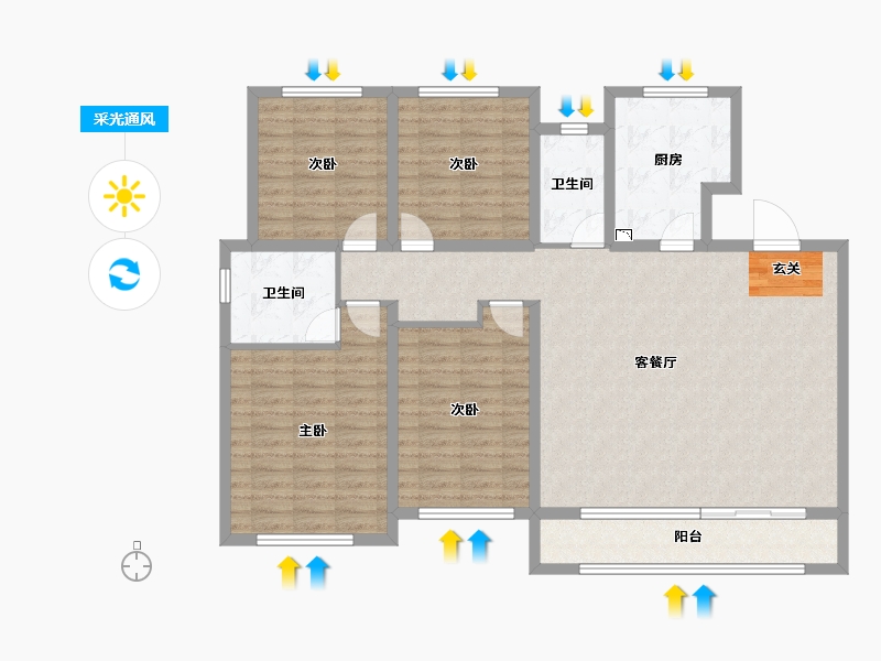 山东省-淄博市-淄博融创滨江壹号-124.00-户型库-采光通风