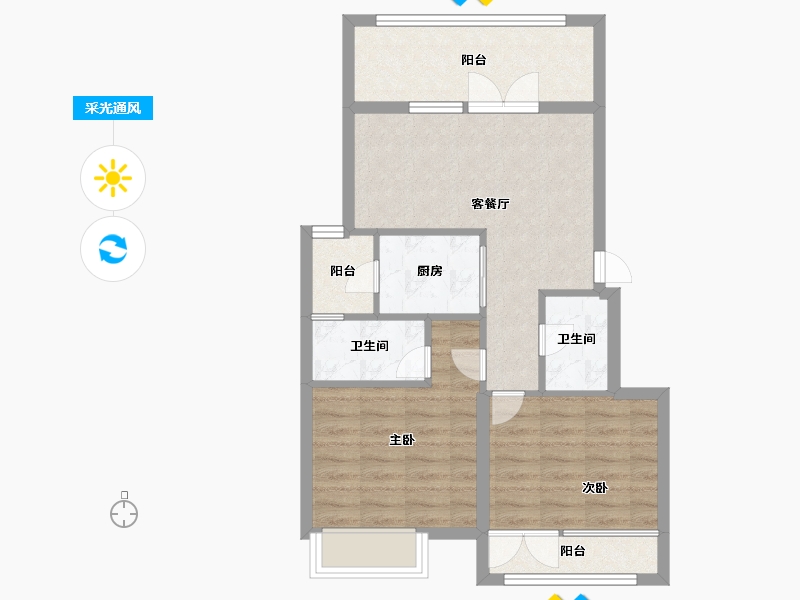 山东省-威海市-蓝湾公馆-64.00-户型库-采光通风