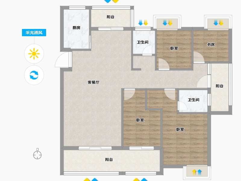 湖北省-孝感市-东方·状元成-110.78-户型库-采光通风