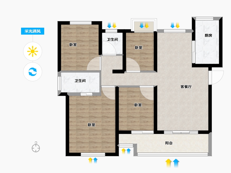 湖北省-襄阳市-滨江正荣府-96.00-户型库-采光通风