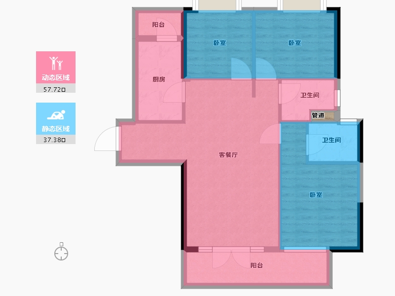 湖北省-武汉市-信基丽池澜湾-86.00-户型库-动静分区