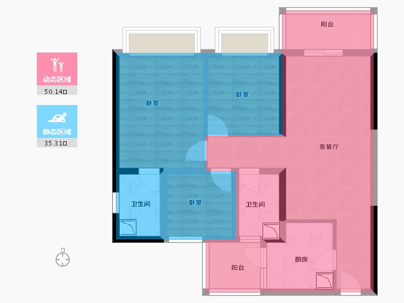 广东省-佛山市-顺德碧桂园桂澜山-74.00-户型库-动静分区