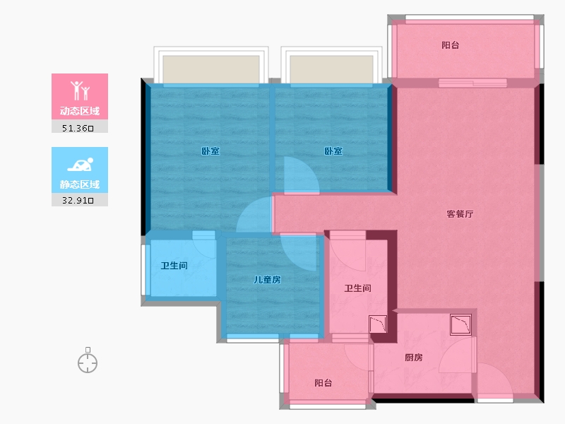 广东省-佛山市-顺德碧桂园桂澜山-74.01-户型库-动静分区