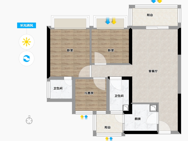 广东省-佛山市-顺德碧桂园桂澜山-74.01-户型库-采光通风