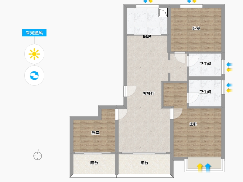 山东省-济南市-雪山金茂逸墅-90.44-户型库-采光通风