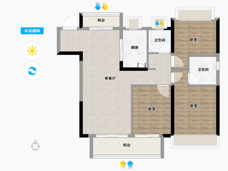 湖北省-武汉市-金科桃湖美镇-96.00-户型库-采光通风