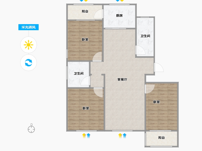 山东省-潍坊市-银河花园C区二期-111.00-户型库-采光通风