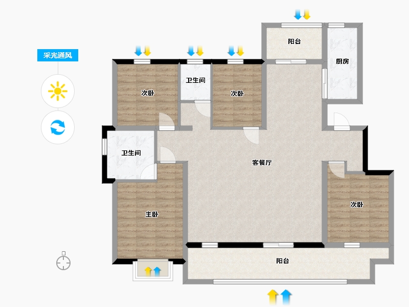 山东省-临沂市-元沃·御景苑-129.74-户型库-采光通风