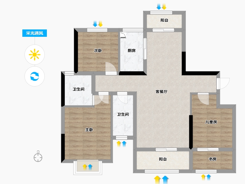 湖南省-长沙市-幸福考拉789-86.52-户型库-采光通风