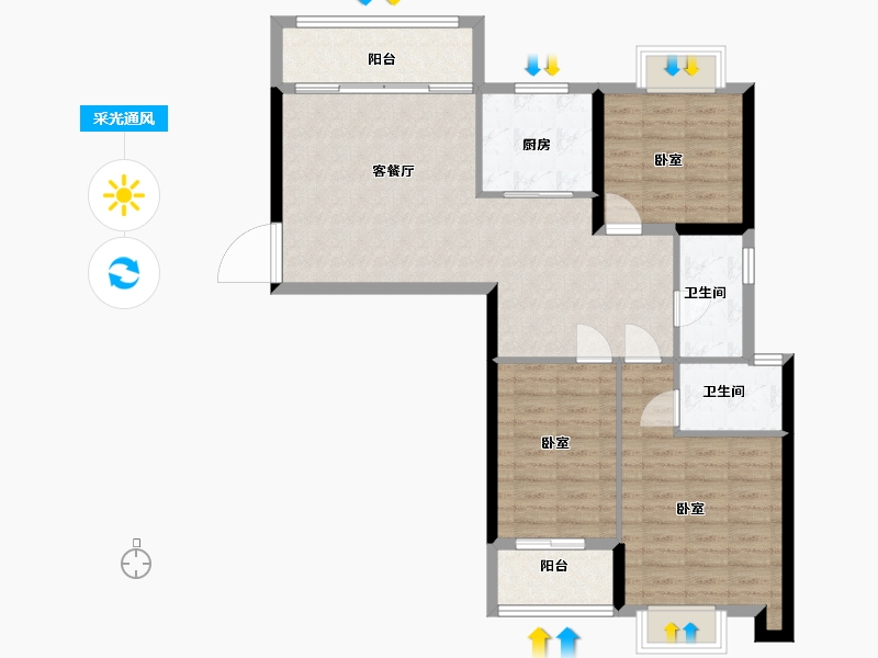 湖北省-黄石市-黄石文鑫城玺-93.00-户型库-采光通风