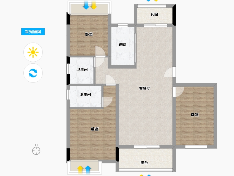 湖北省-黄石市-錦綉·御湖湾-94.33-户型库-采光通风