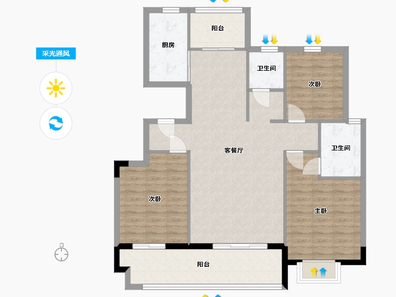 山东省-临沂市-元沃·御景苑-103.98-户型库-采光通风