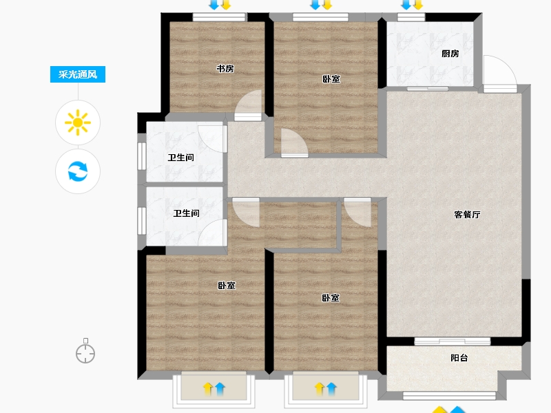 湖北省-黄冈市-升华·翡翠公馆-101.61-户型库-采光通风