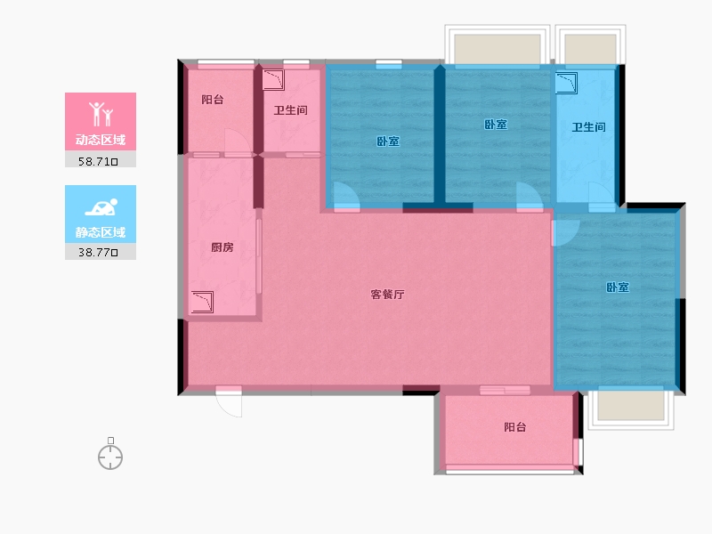 广东省-佛山市-顺德碧桂园桂澜山-86.21-户型库-动静分区